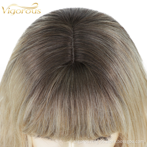 Synthetic Small Part Lace Middle Part Natural Wavy Long Ombre Blonde Hair Top Quantity Supplier Women's Wig Heat Resistant